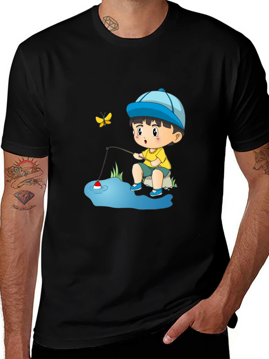 Cartoon Fishing Kid Graphic Tee