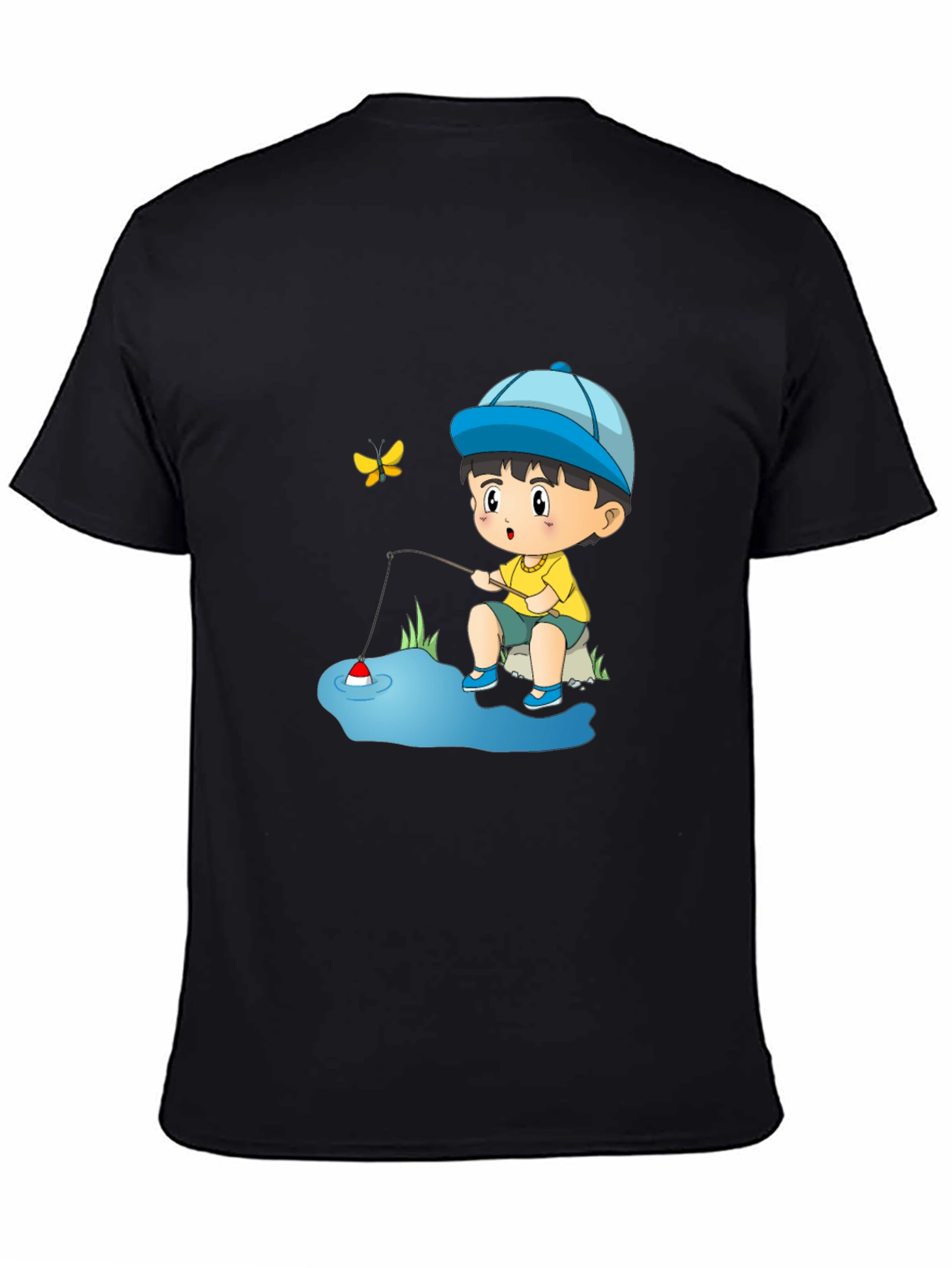 Cartoon Fishing Kid Graphic Tee