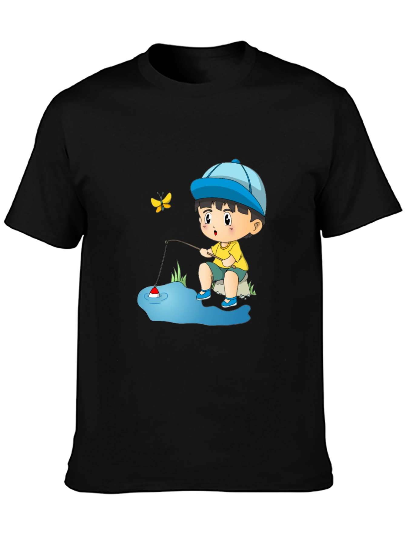 Cartoon Fishing Kid Graphic Tee