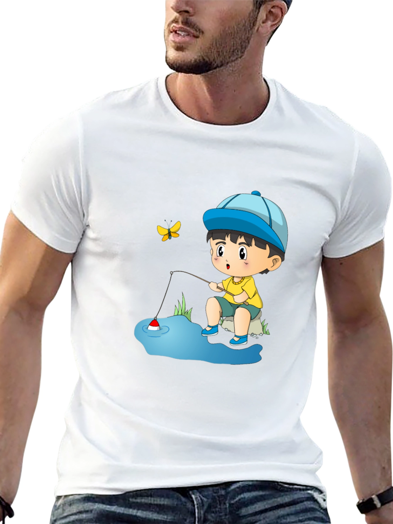 Cartoon Fishing Kid Graphic Tee