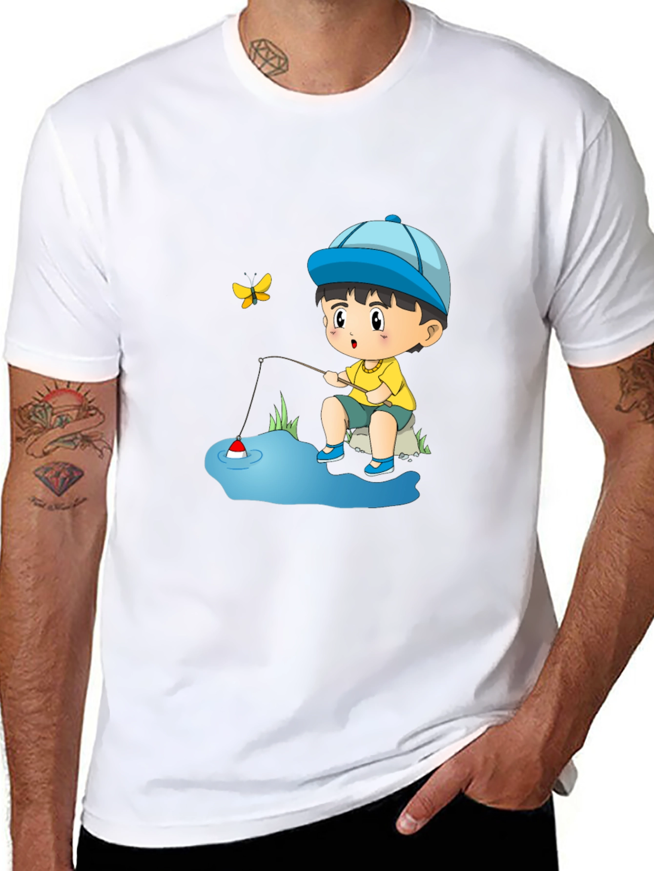 Cartoon Fishing Kid Graphic Tee
