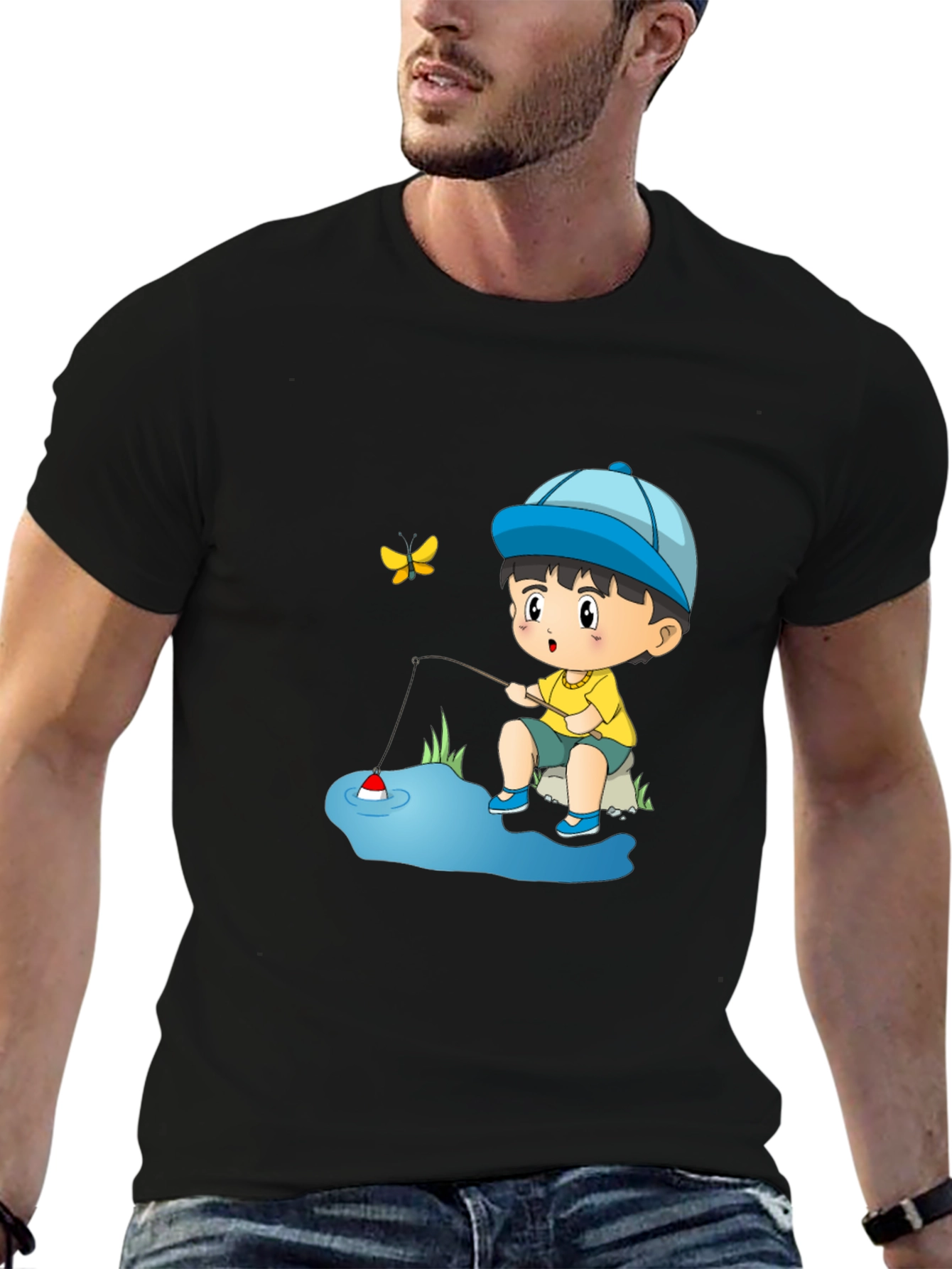 Cartoon Fishing Kid Graphic Tee