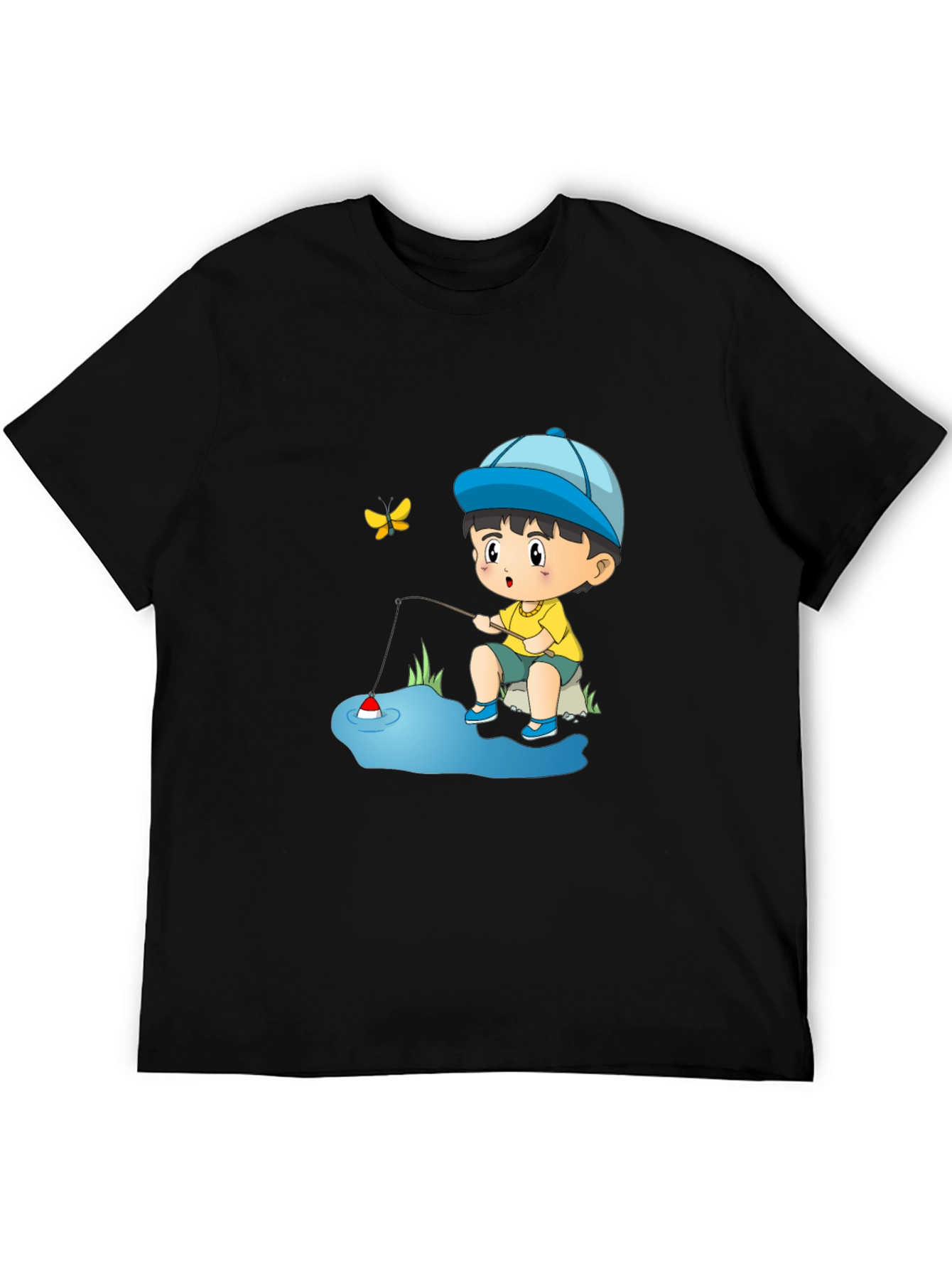 Cartoon Fishing Kid Graphic Tee
