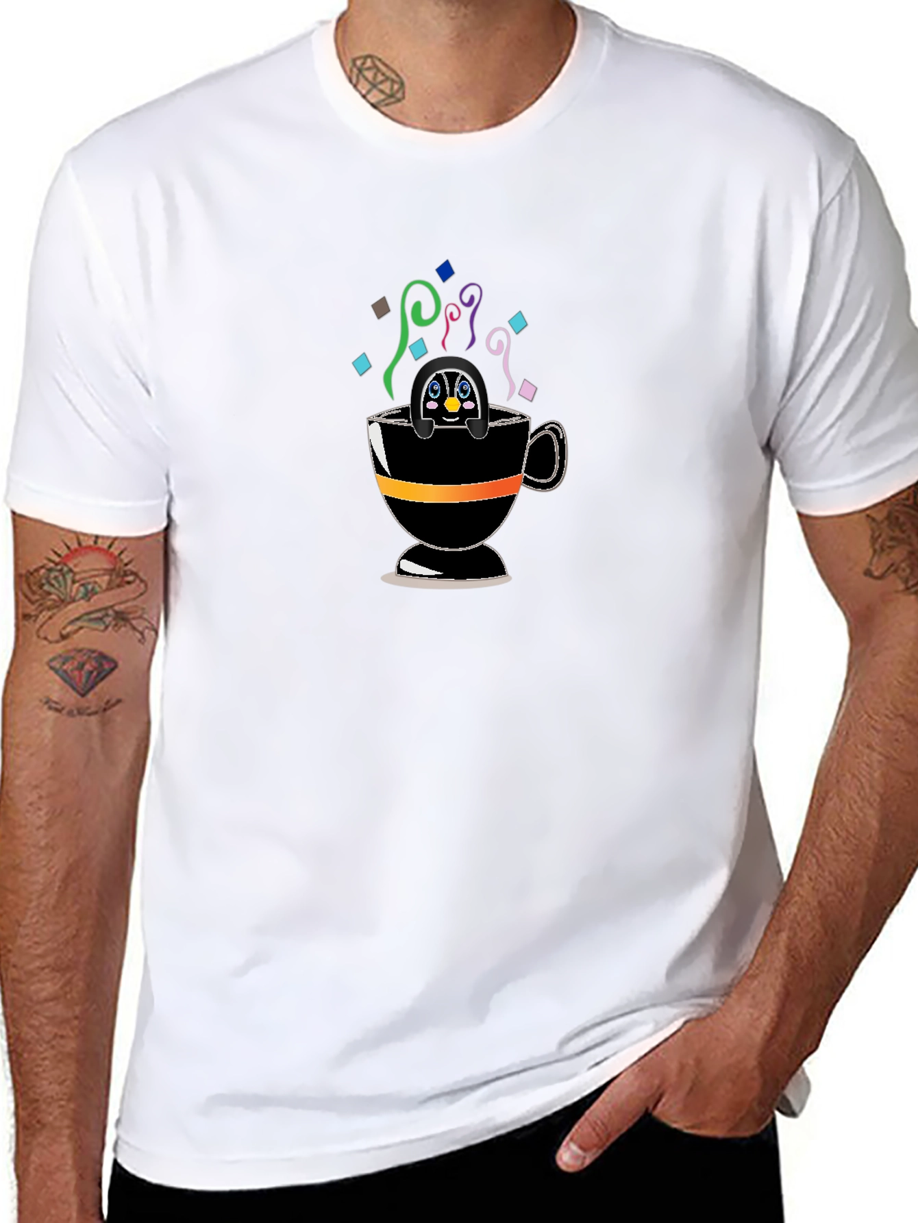 Penguin in a Cup Black T-Shirt