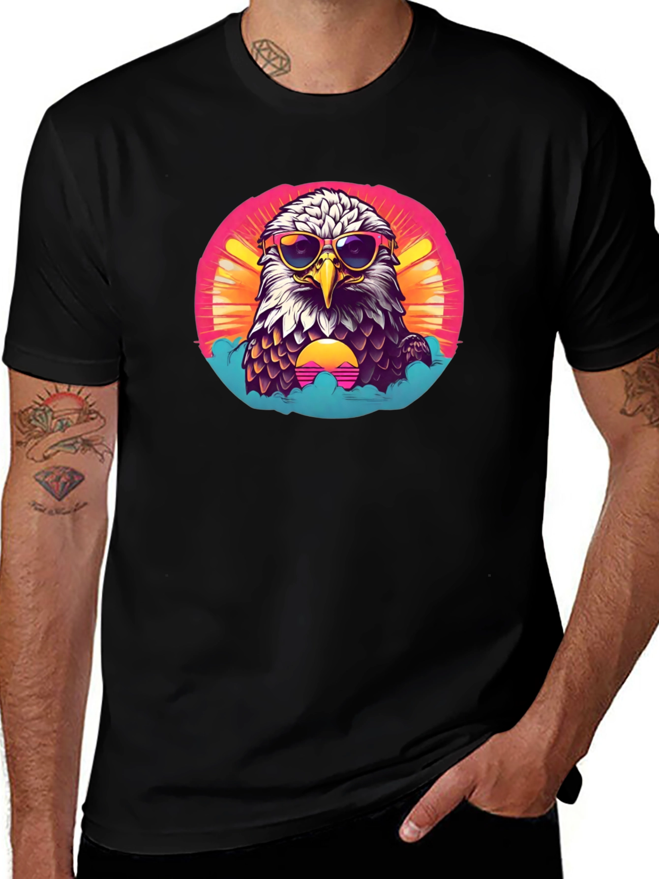 Cool Eagle Graphic Tee - Retro Sunset Design