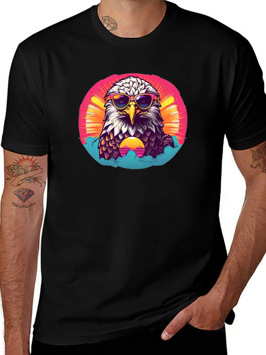 Cool Eagle Graphic Tee - Retro Sunset Design