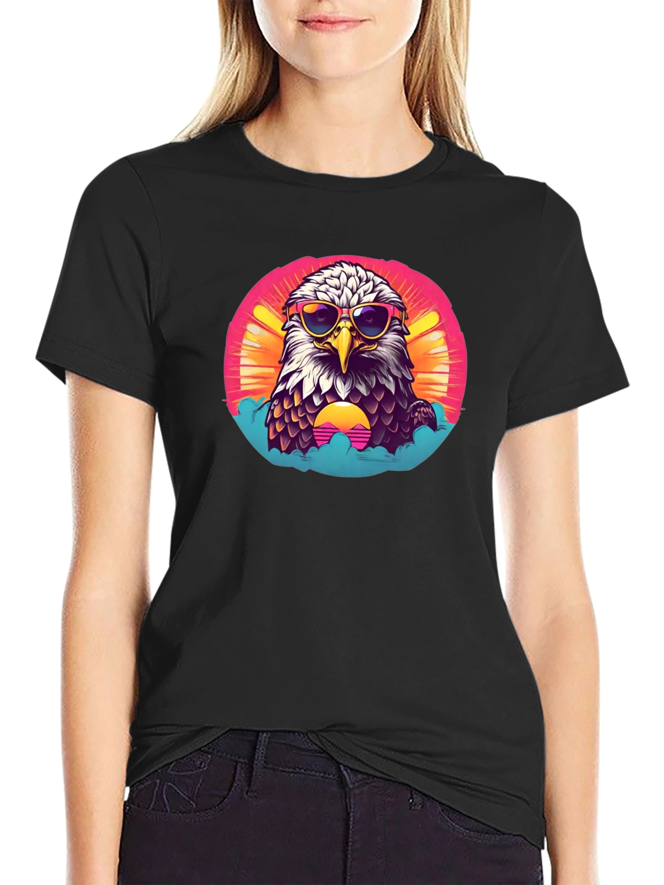 Cool Eagle Graphic Tee - Retro Sunset Design