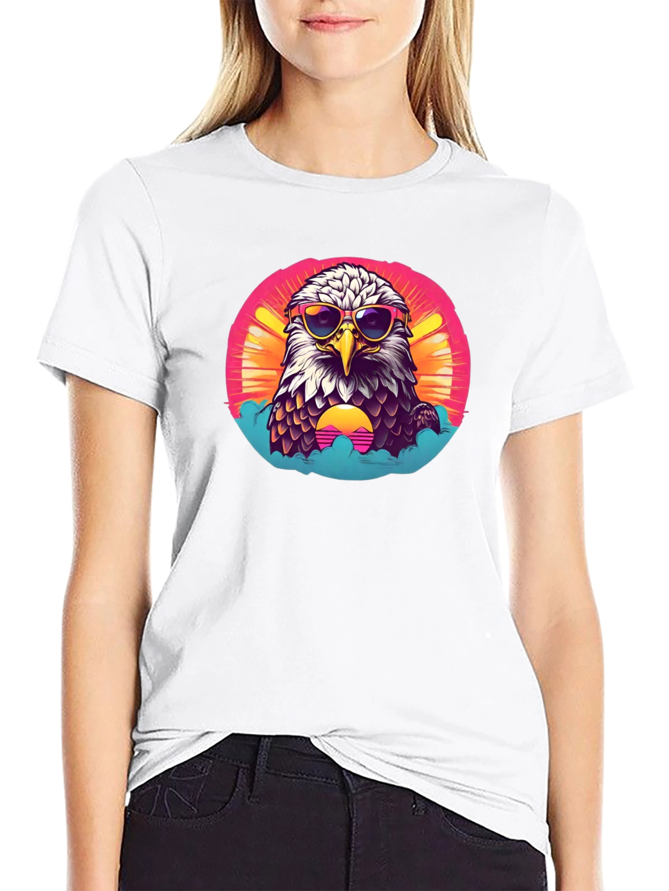 Cool Eagle Graphic Tee - Retro Sunset Design