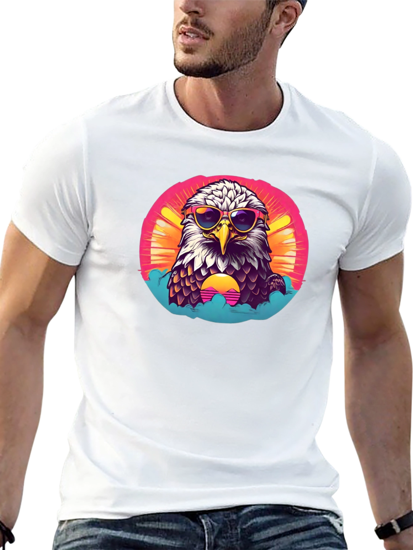 Cool Eagle Graphic Tee - Retro Sunset Design