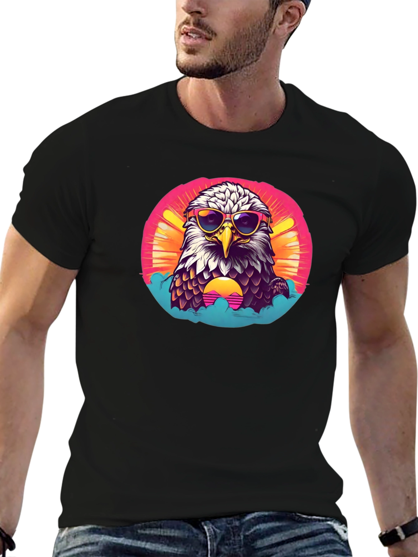 Cool Eagle Graphic Tee - Retro Sunset Design