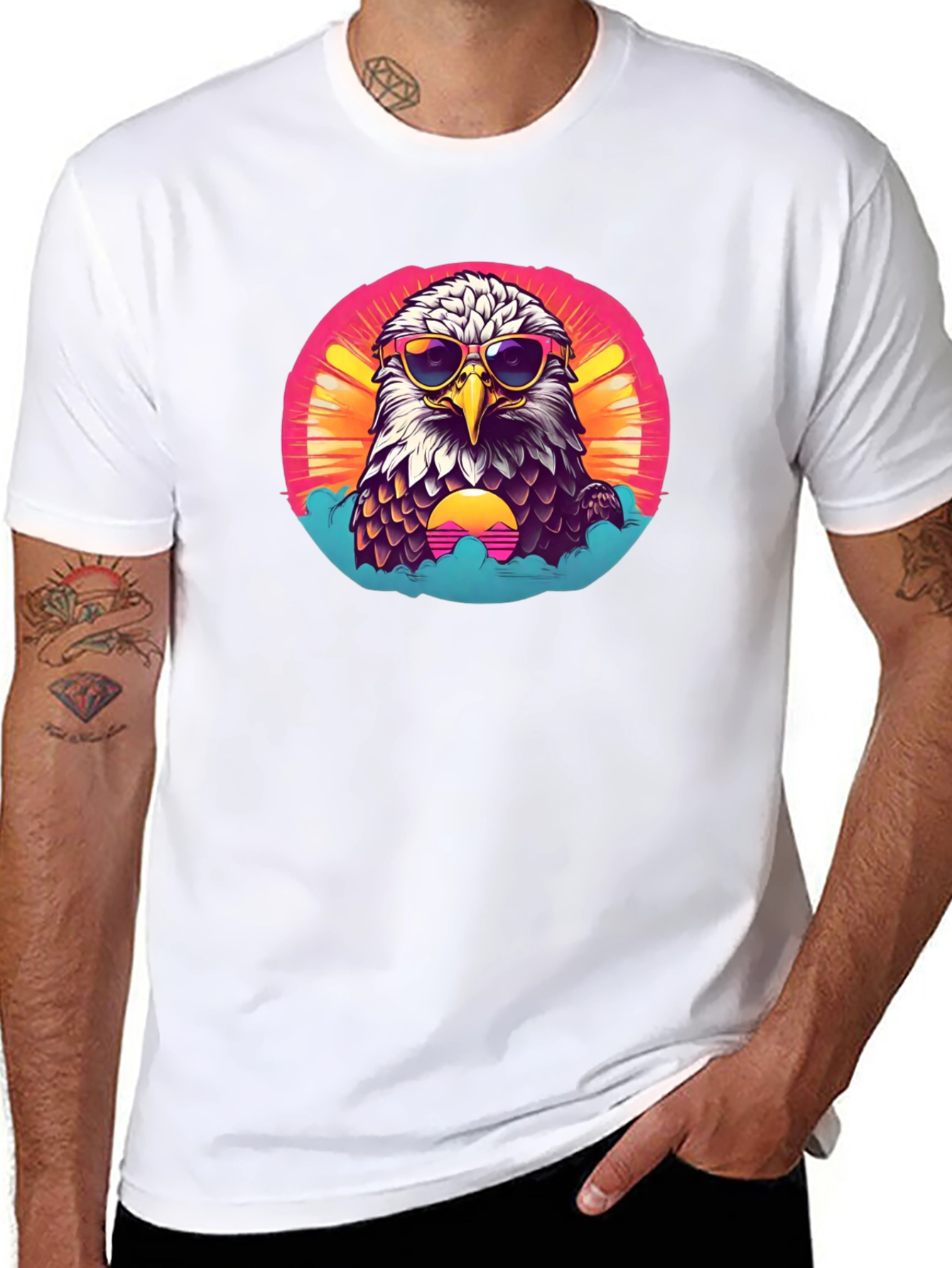 Cool Eagle Graphic Tee - Retro Sunset Design