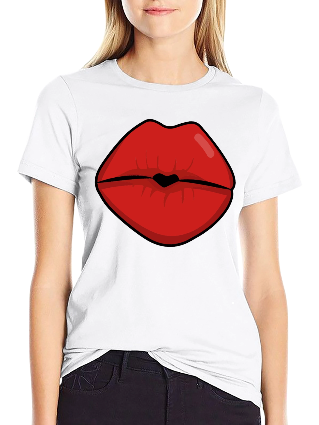 Bold Lips Graphic Tee - Black Cotton Blend