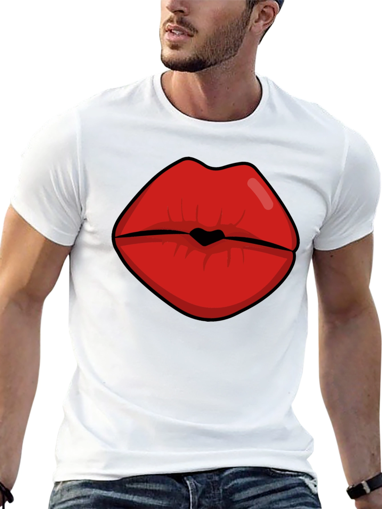 Bold Lips Graphic Tee - Black Cotton Blend