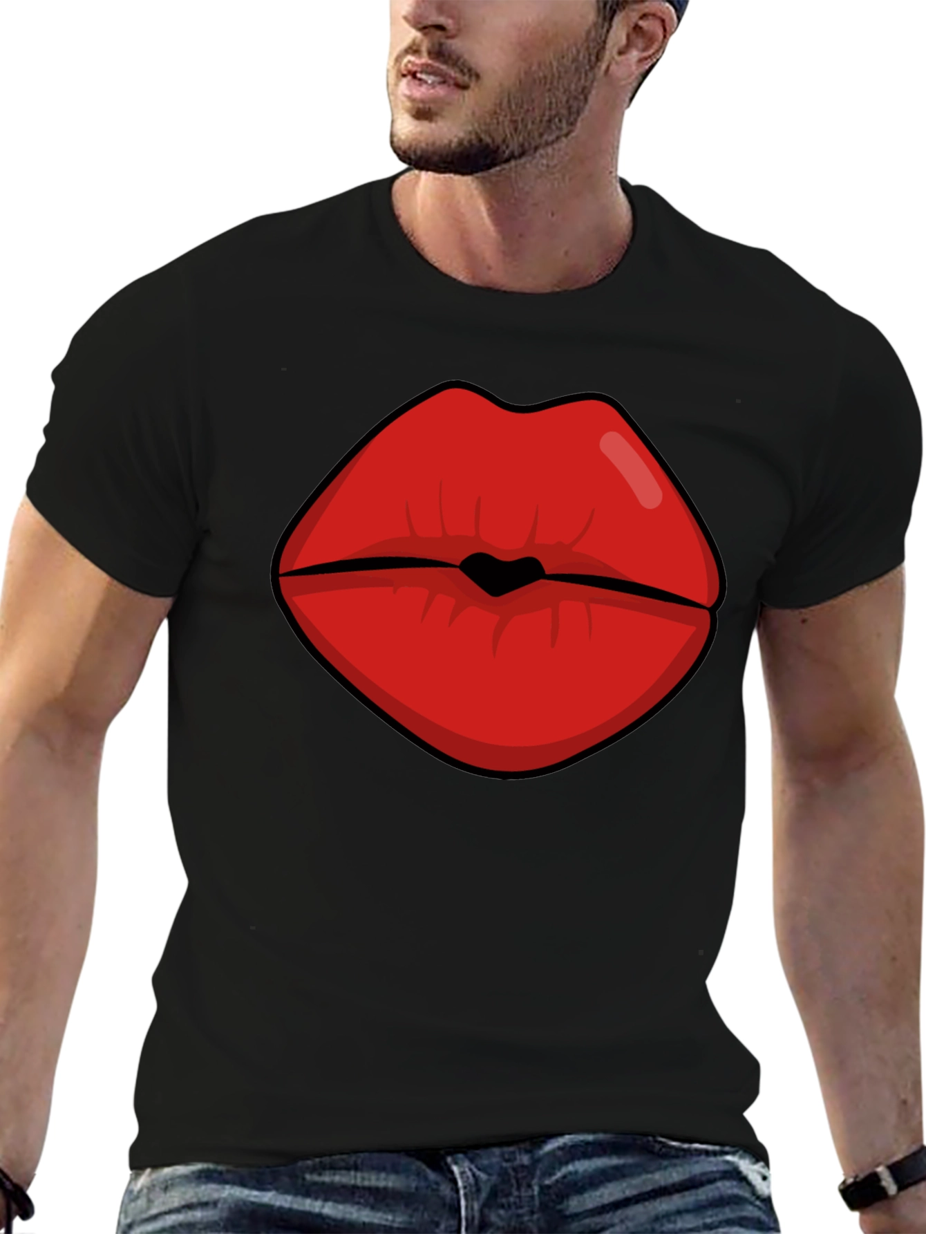 Bold Lips Graphic Tee - Black Cotton Blend