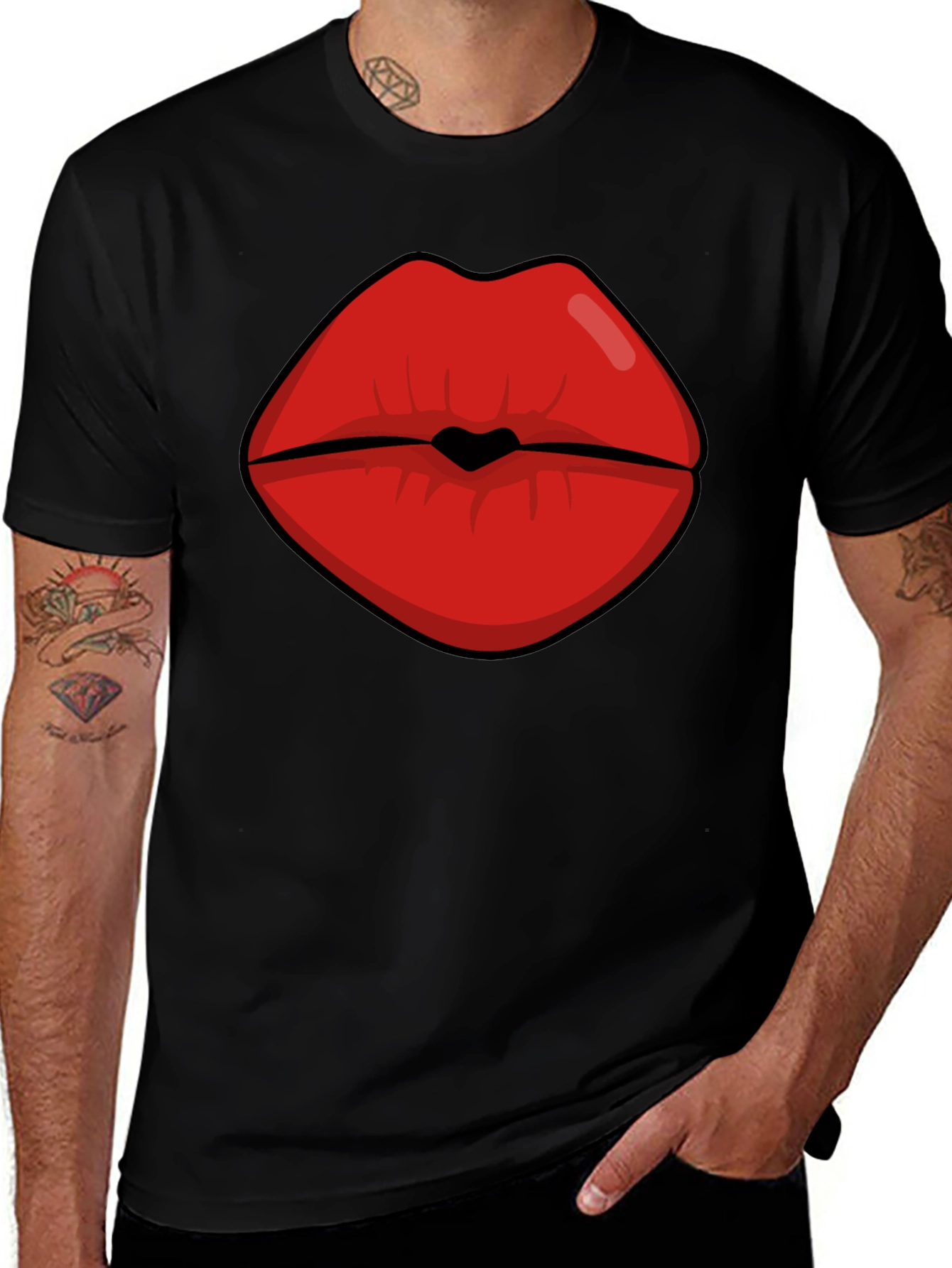 Bold Lips Graphic Tee - Black Cotton Blend