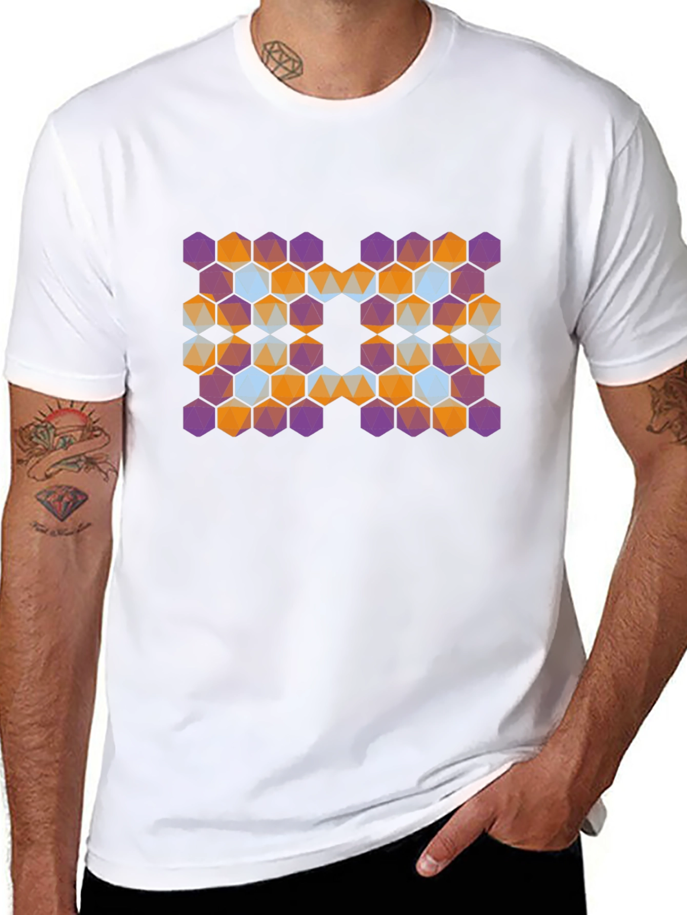 Geometric Hexagon Graphic Tee - Modern Abstract Design