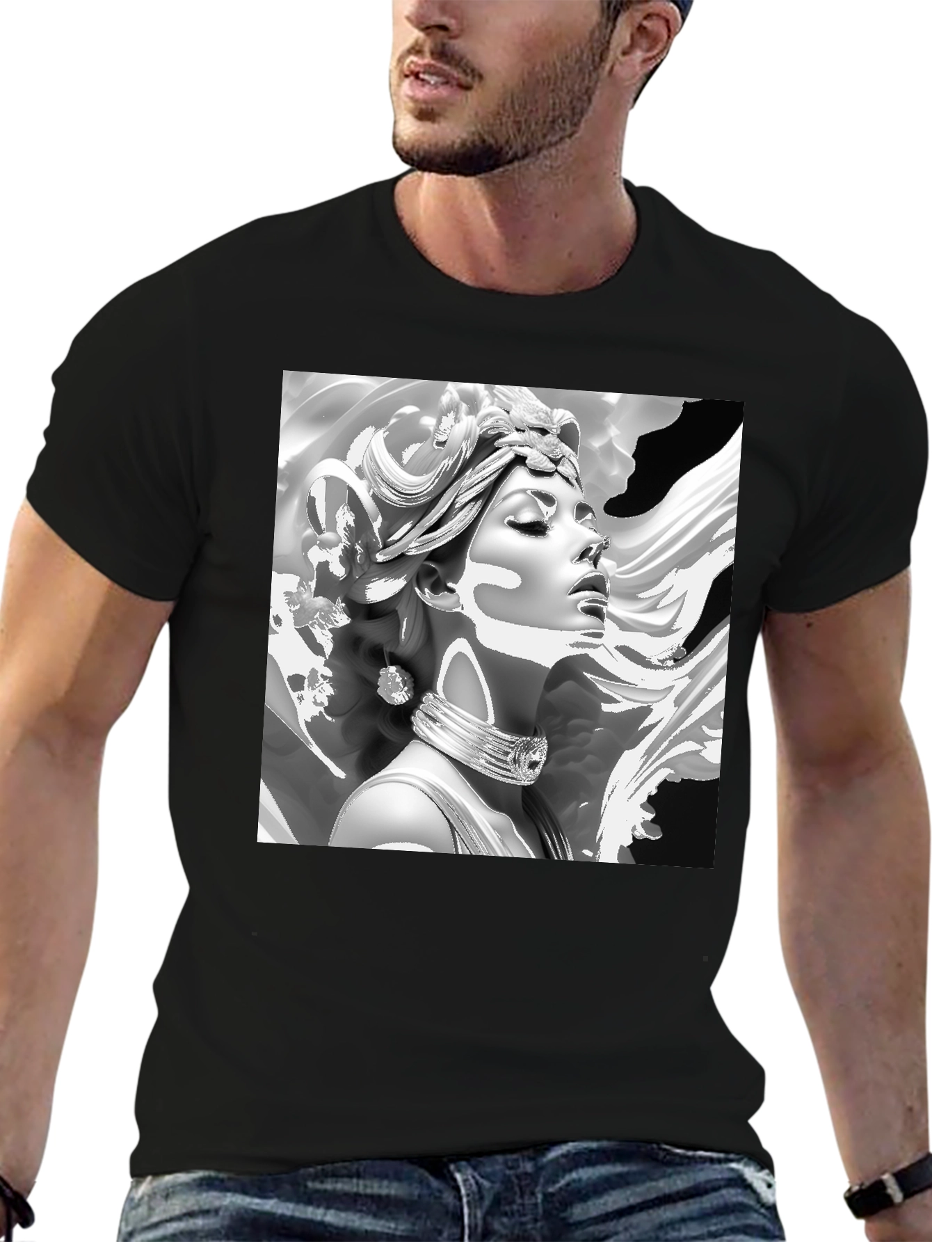 Elegant Medusa Graphic Tee - Classic Black