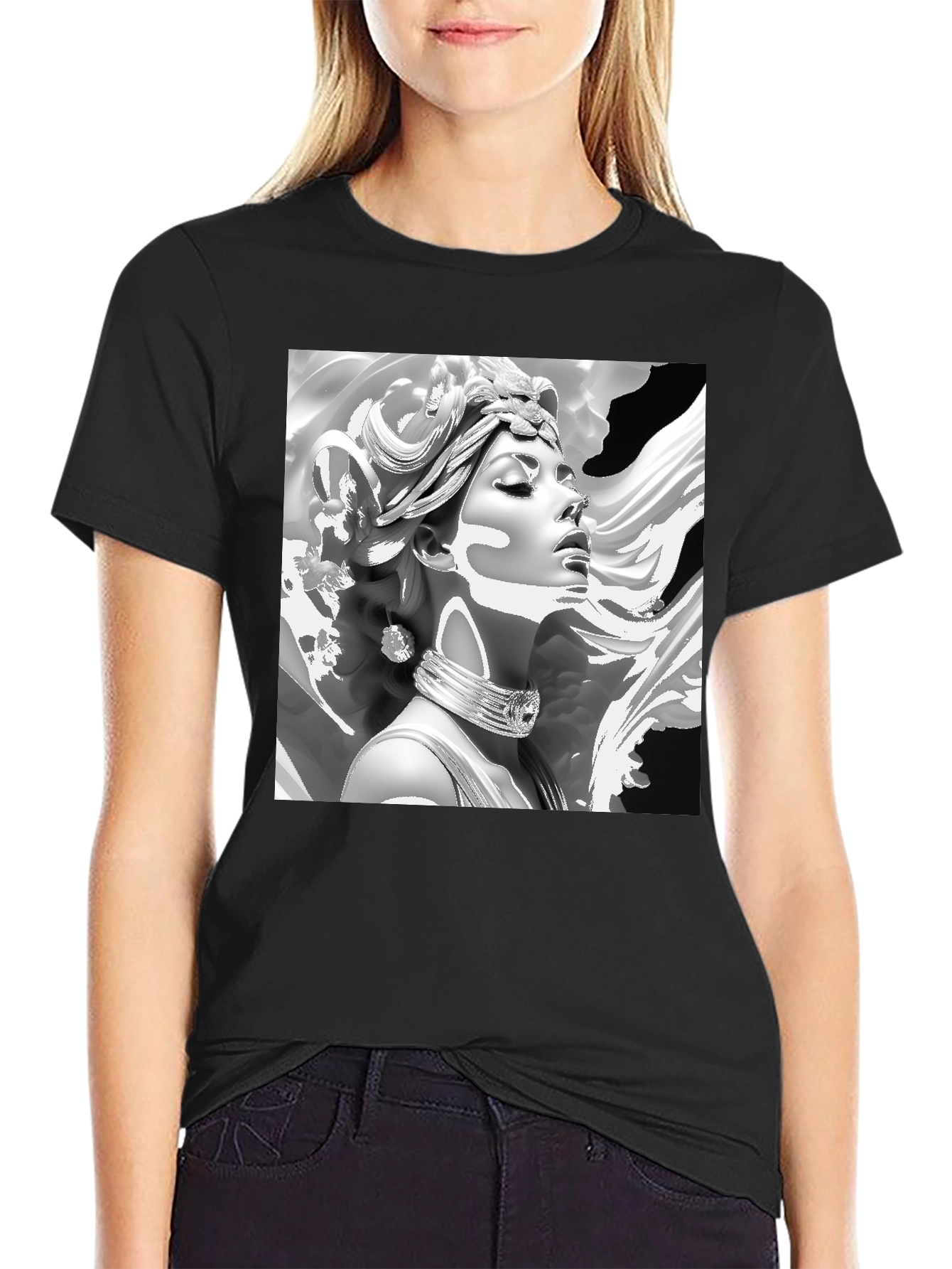 Elegant Medusa Graphic Tee - Classic Black
