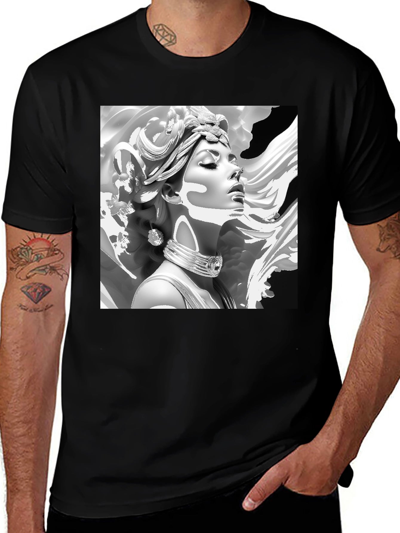 Elegant Medusa Graphic Tee - Classic Black
