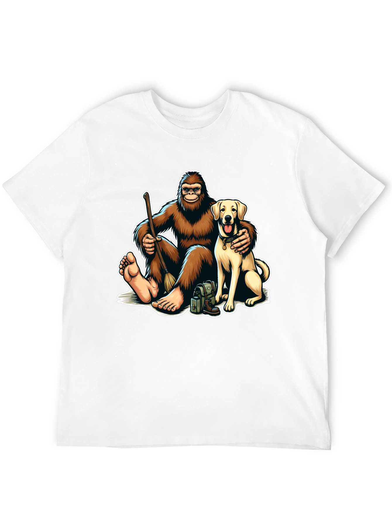 Bigfoot and Dog Cartoon Graphic Tee