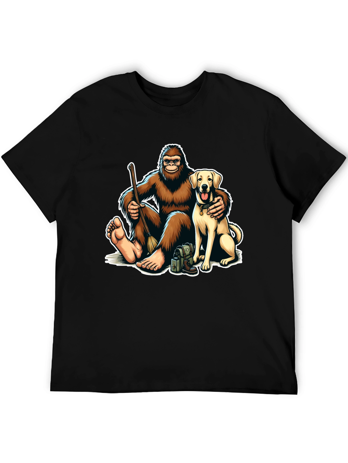 Bigfoot and Dog Cartoon Graphic Tee