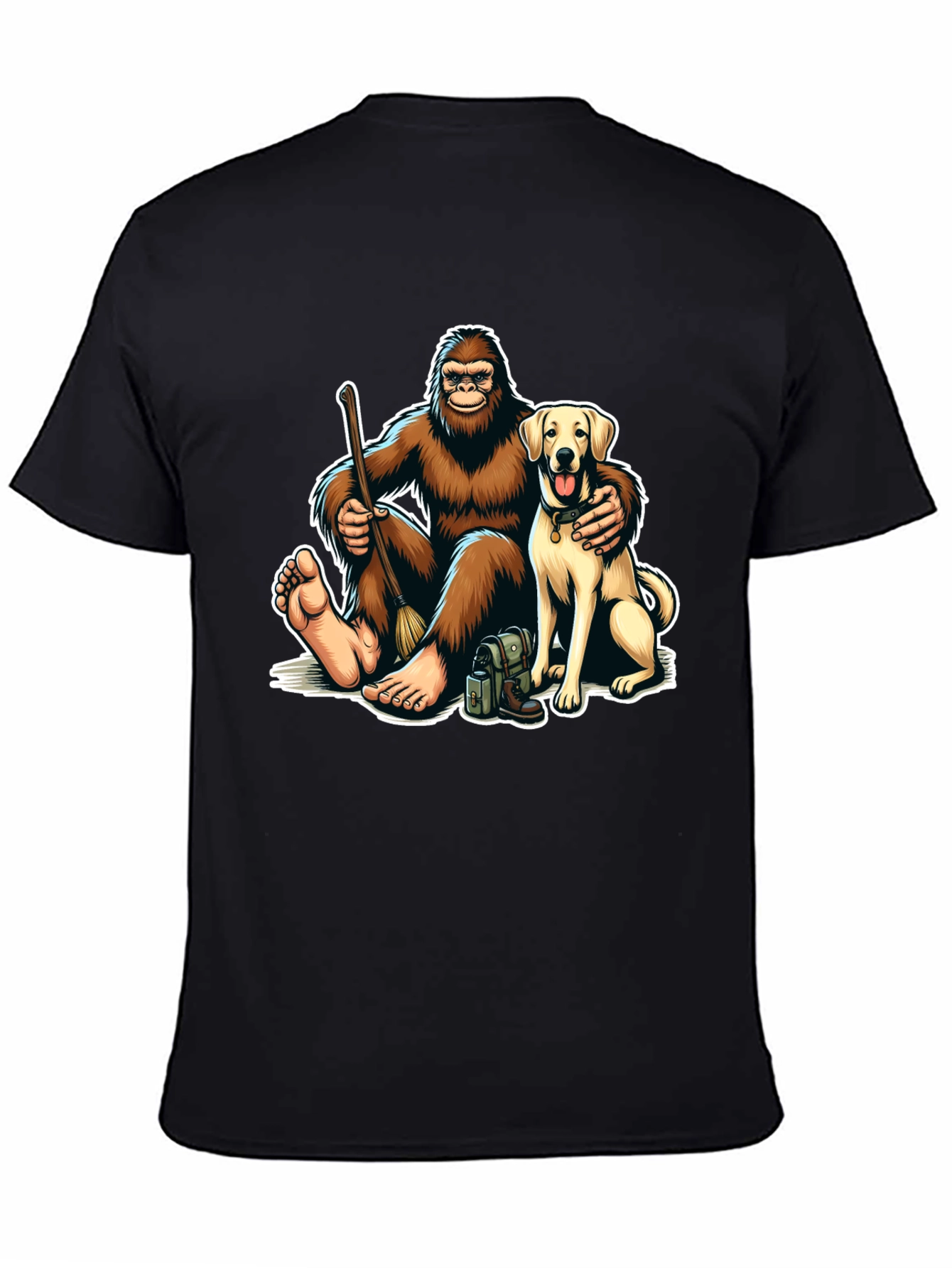 Bigfoot and Dog Cartoon Graphic Tee