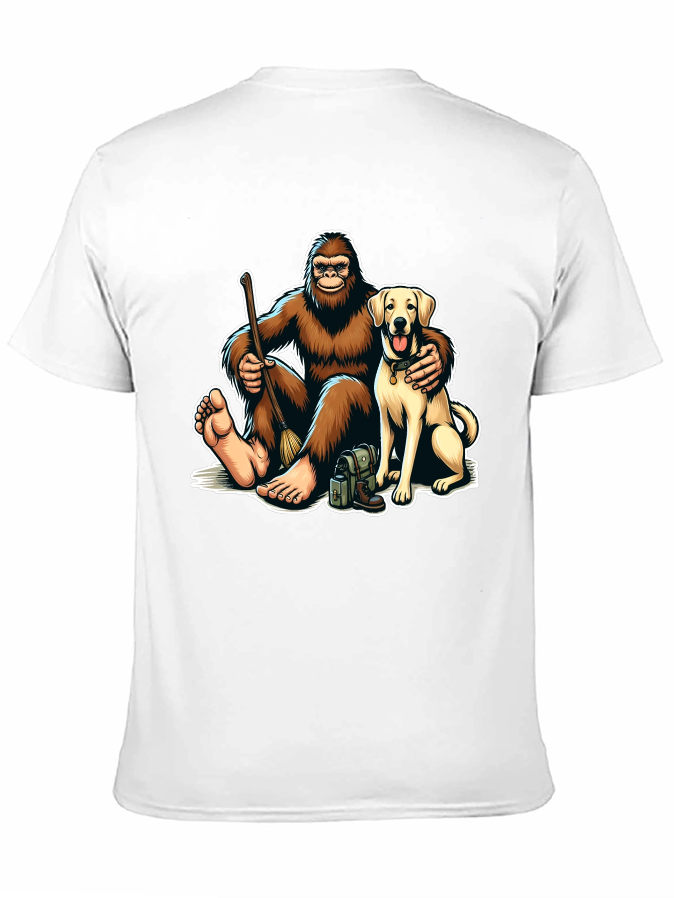 Bigfoot and Dog Cartoon Graphic Tee