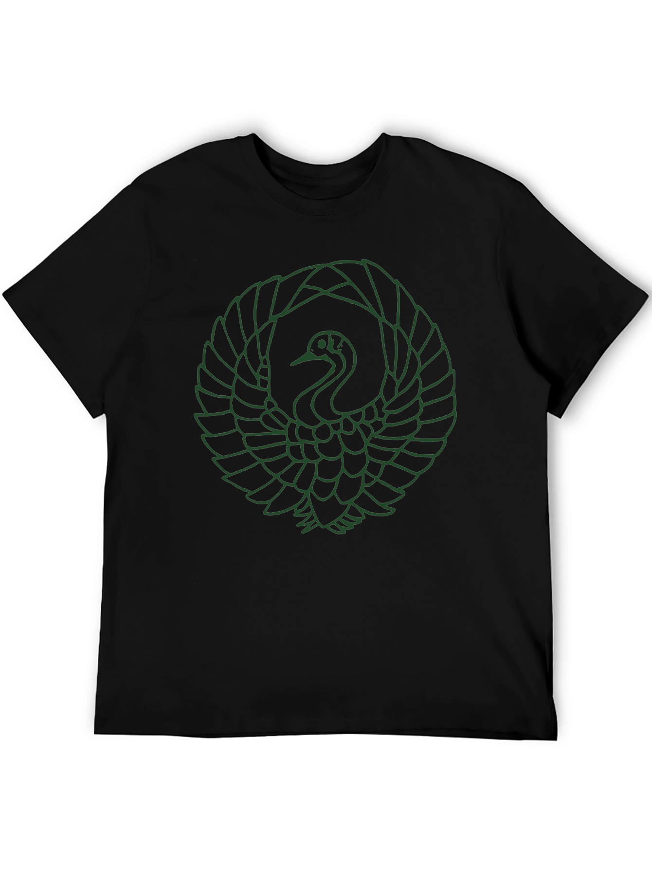 Green Crane Graphic Black T-Shirt