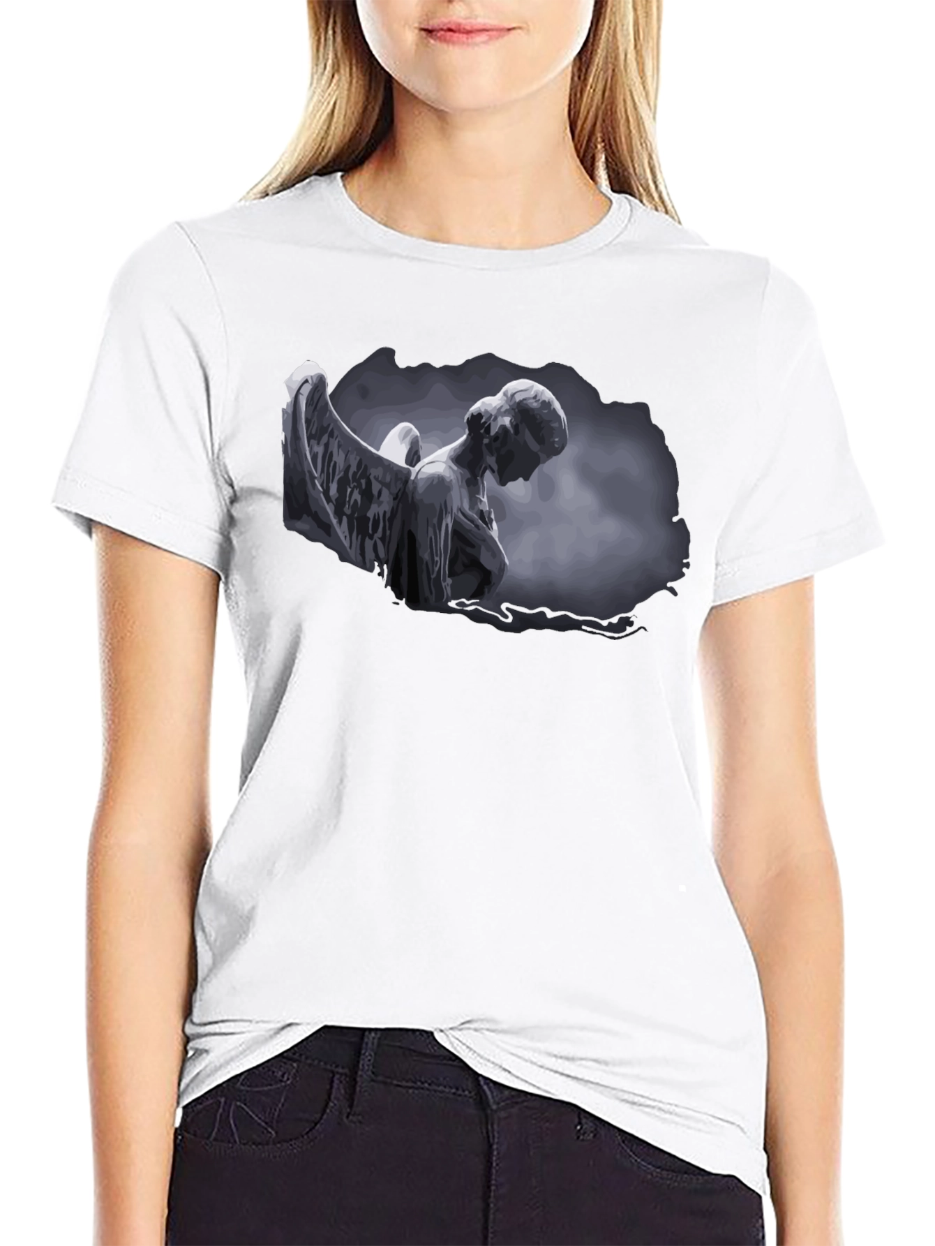 Angel Statue Graphic T-Shirt - Dark Aesthetic Style