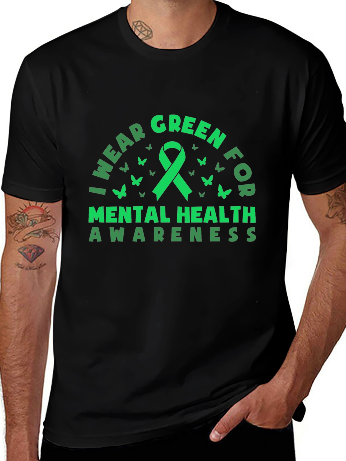 Mental Health Awareness Green Ribbon Graphic Tee