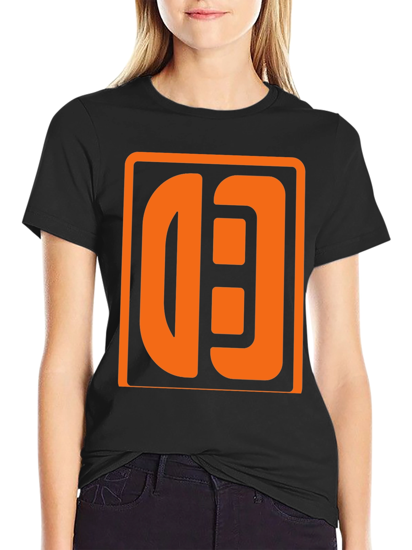 Bold Graphic Tee: Black T-Shirt with Orange Logo