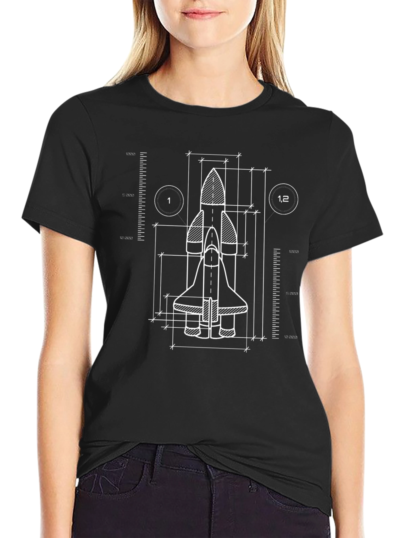 Space Shuttle Blueprint Graphic Tee - Black Cotton T-Shirt