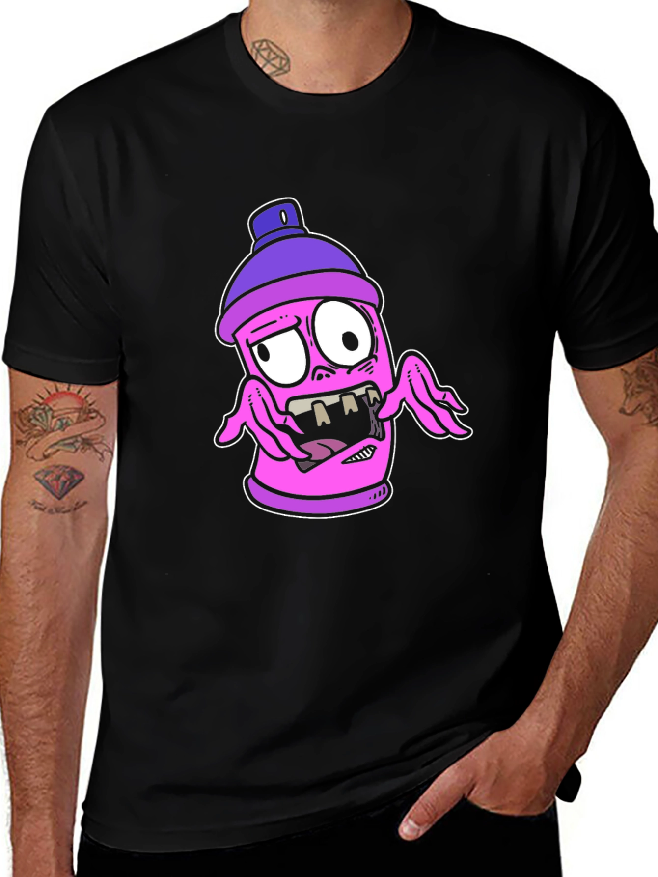 Cartoon Spray Can Graphic T-Shirt