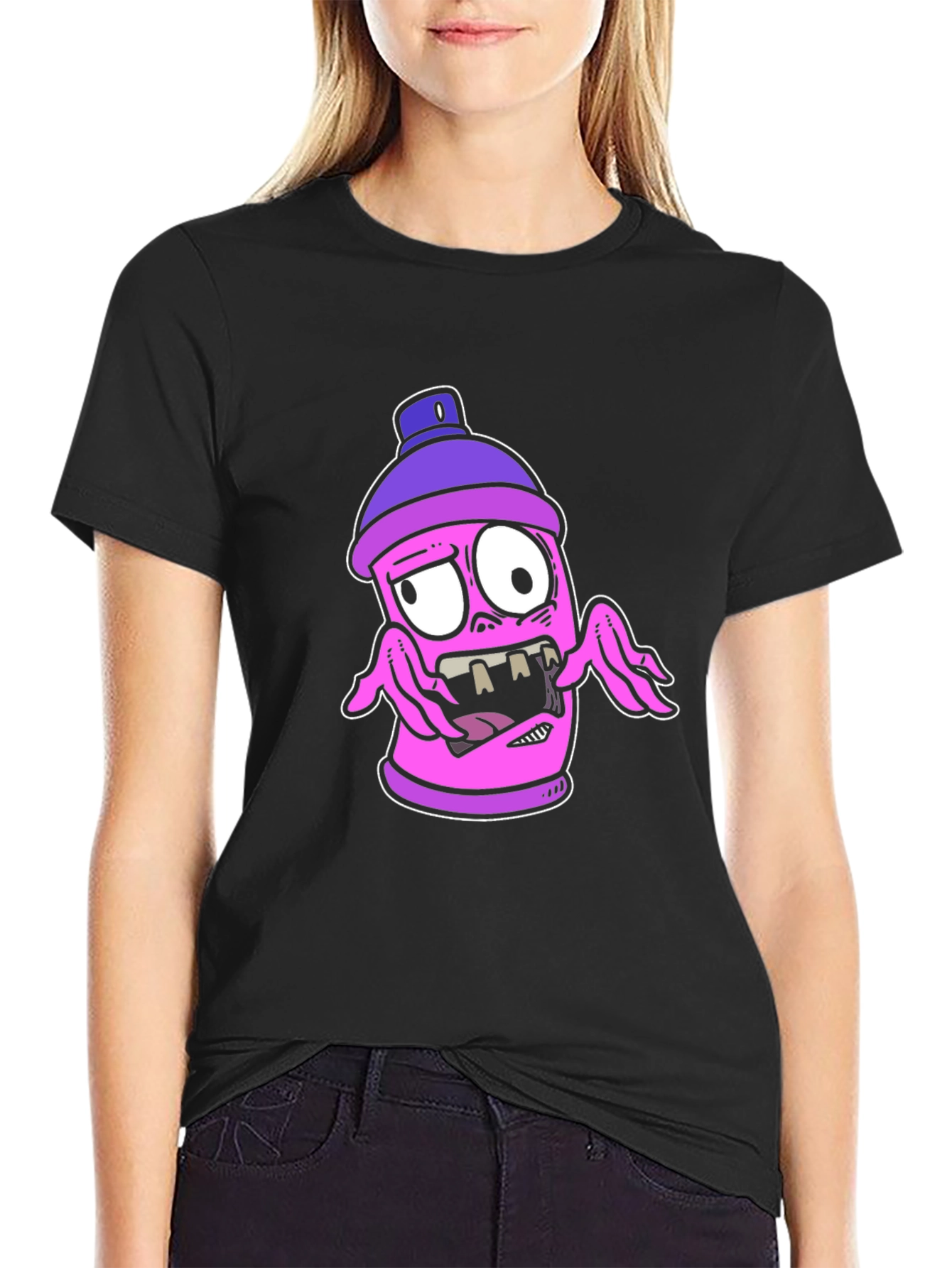 Cartoon Spray Can Graphic T-Shirt