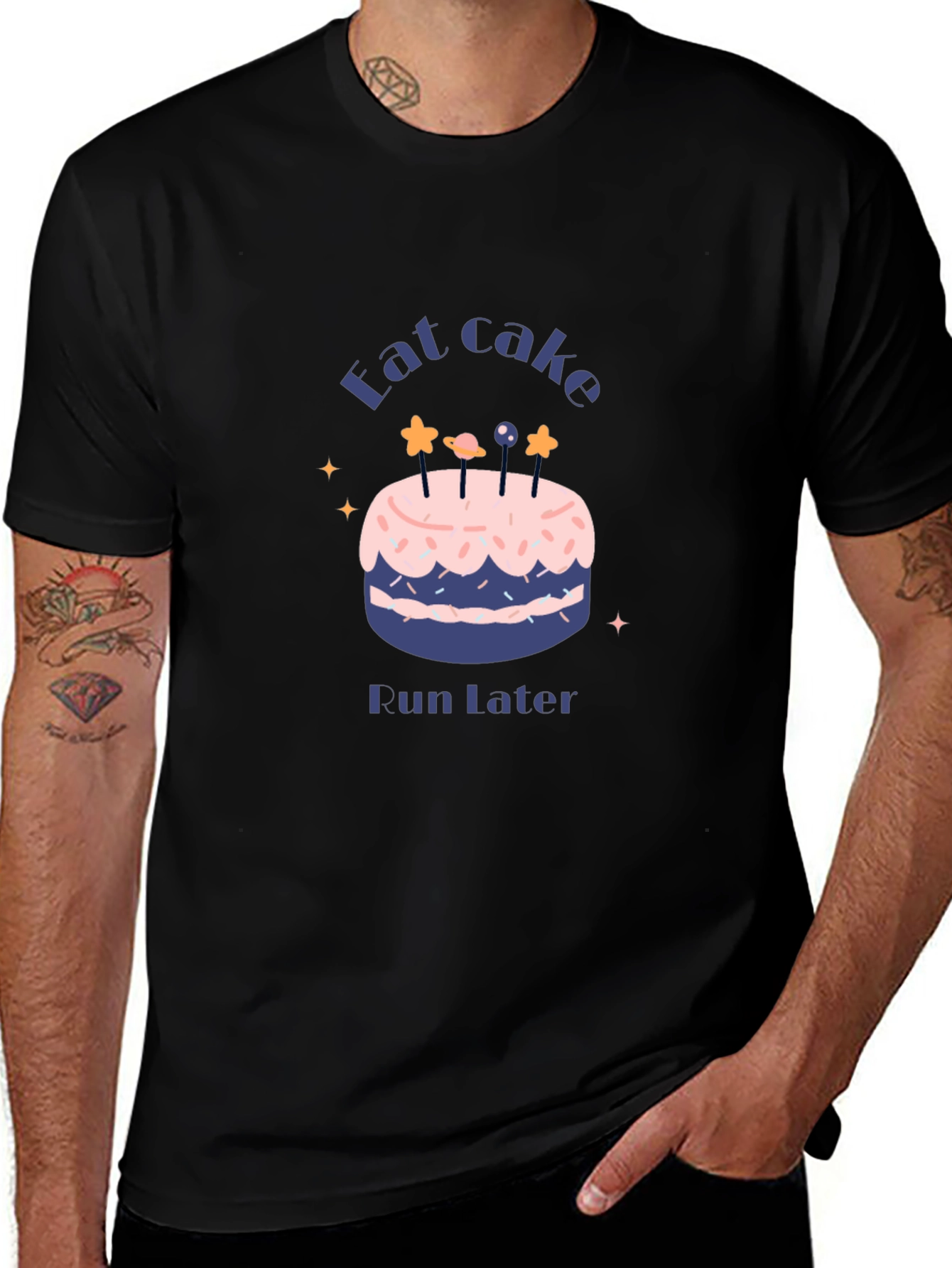 Eat Cake Run Later T-Shirt Funny Fitness Tee