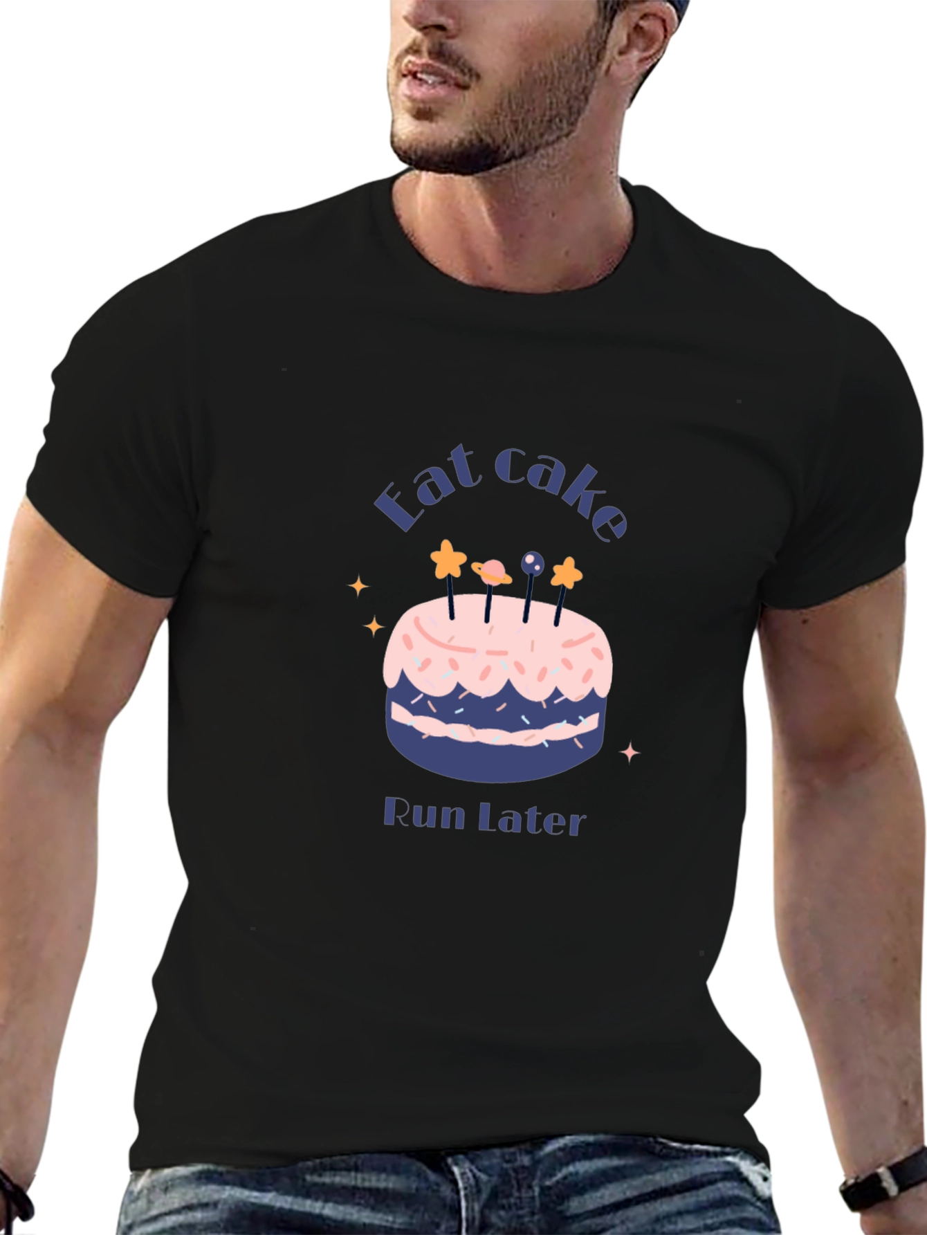 Eat Cake Run Later T-Shirt Funny Fitness Tee