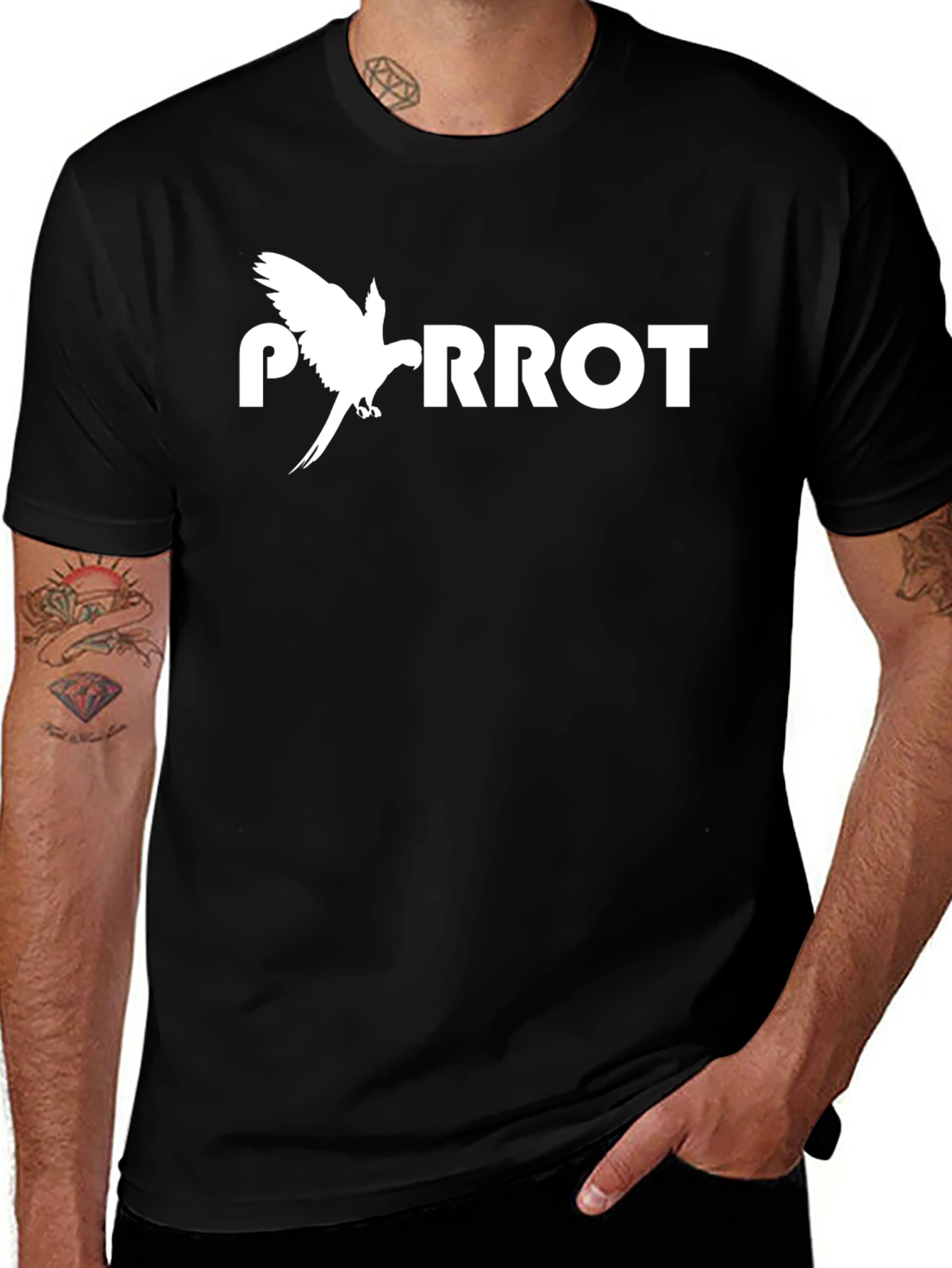 Parrot Graphic Tee - Mens Black Crew Neck T-Shirt