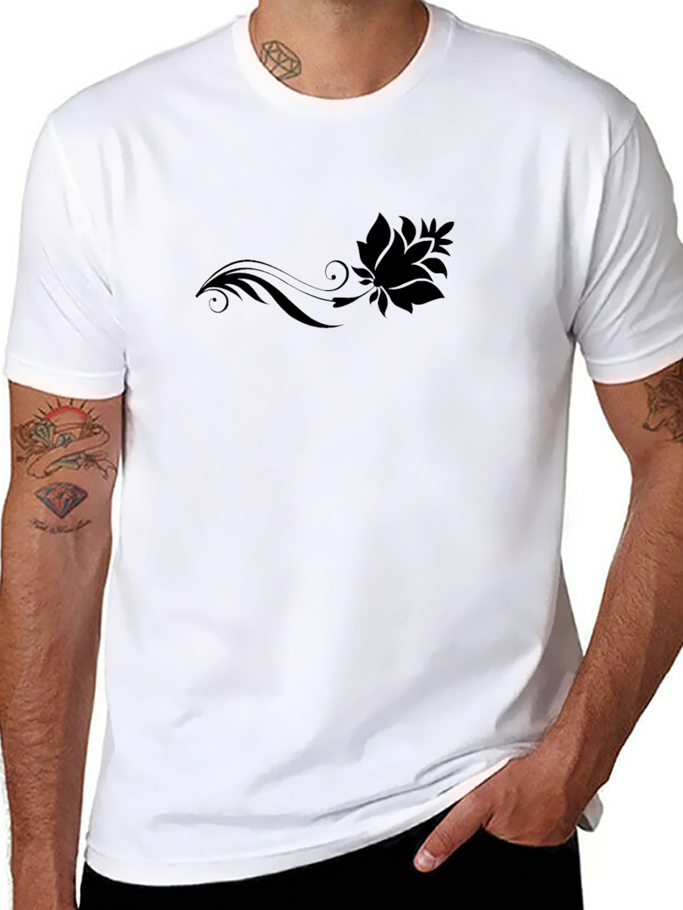 Mens Black T-Shirt with Floral Design