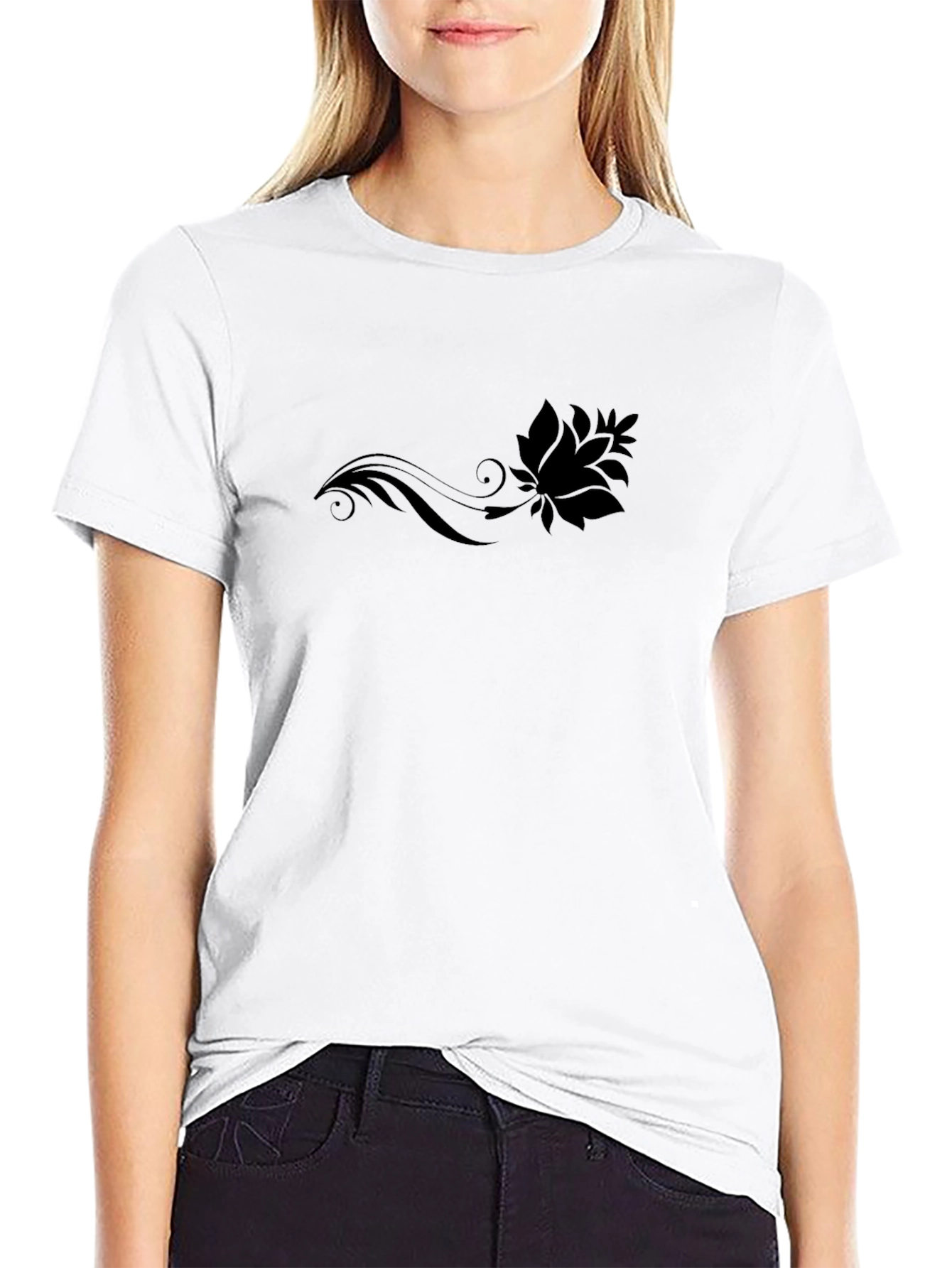 Mens Black T-Shirt with Floral Design