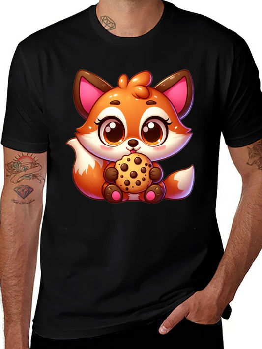 Cute Fox Cookie Black T-Shirt