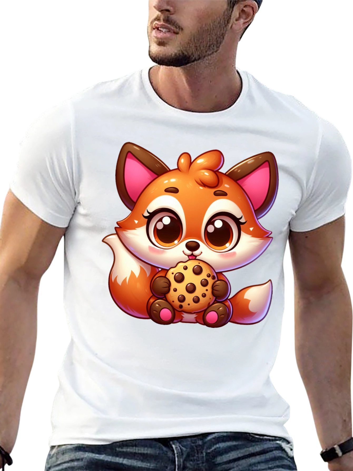 Cute Fox Cookie Black T-Shirt