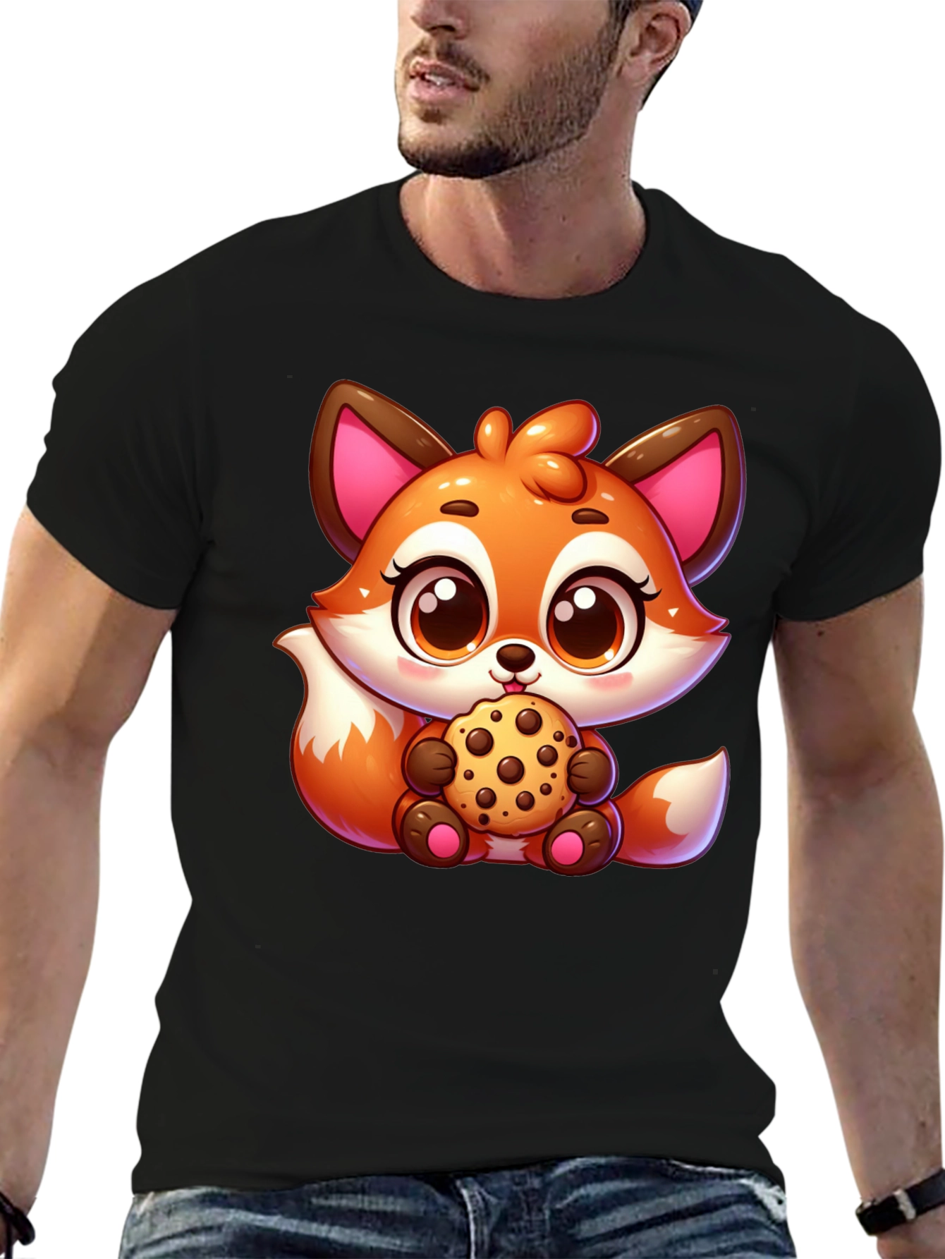 Cute Fox Cookie Black T-Shirt