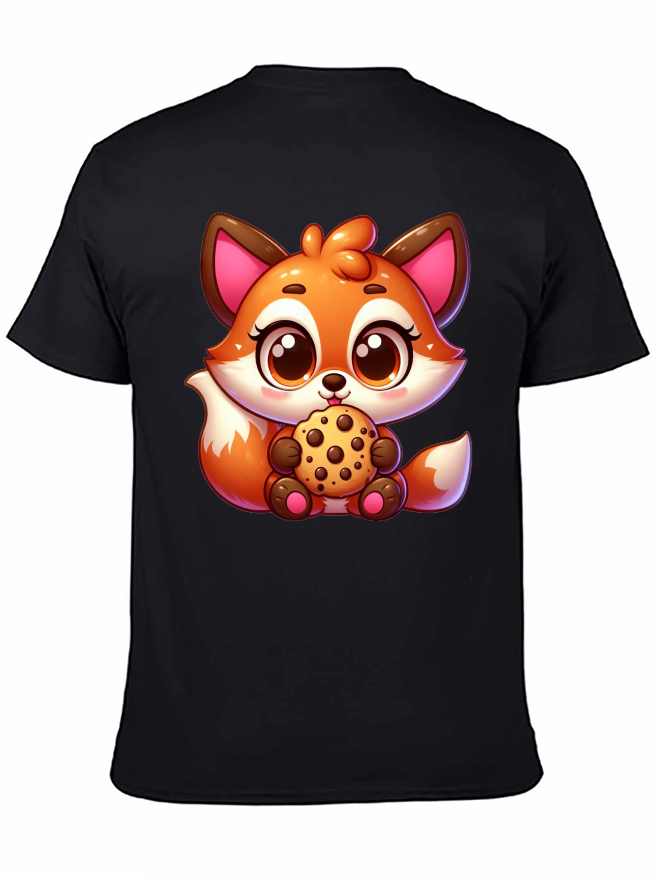 Cute Fox Cookie Black T-Shirt
