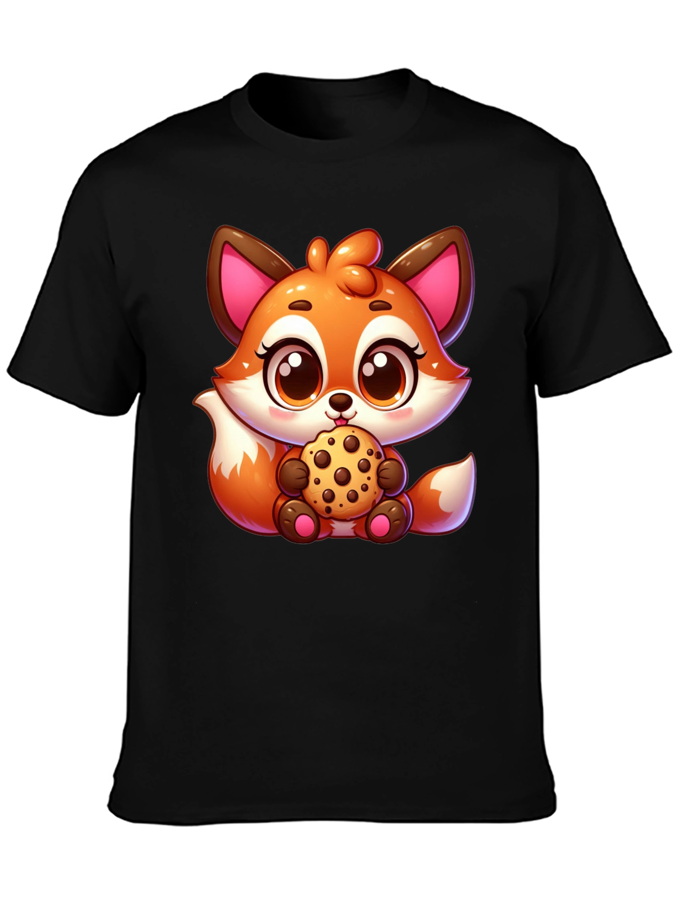 Cute Fox Cookie Black T-Shirt