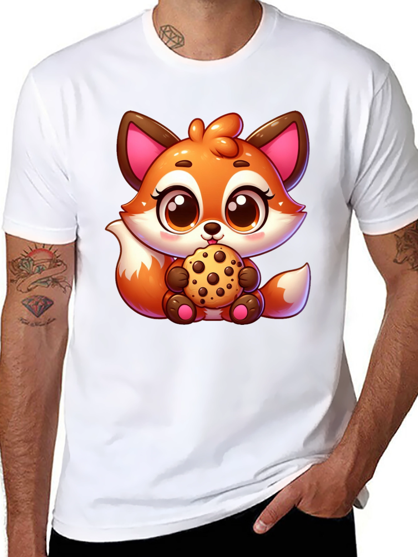 Cute Fox Cookie Black T-Shirt