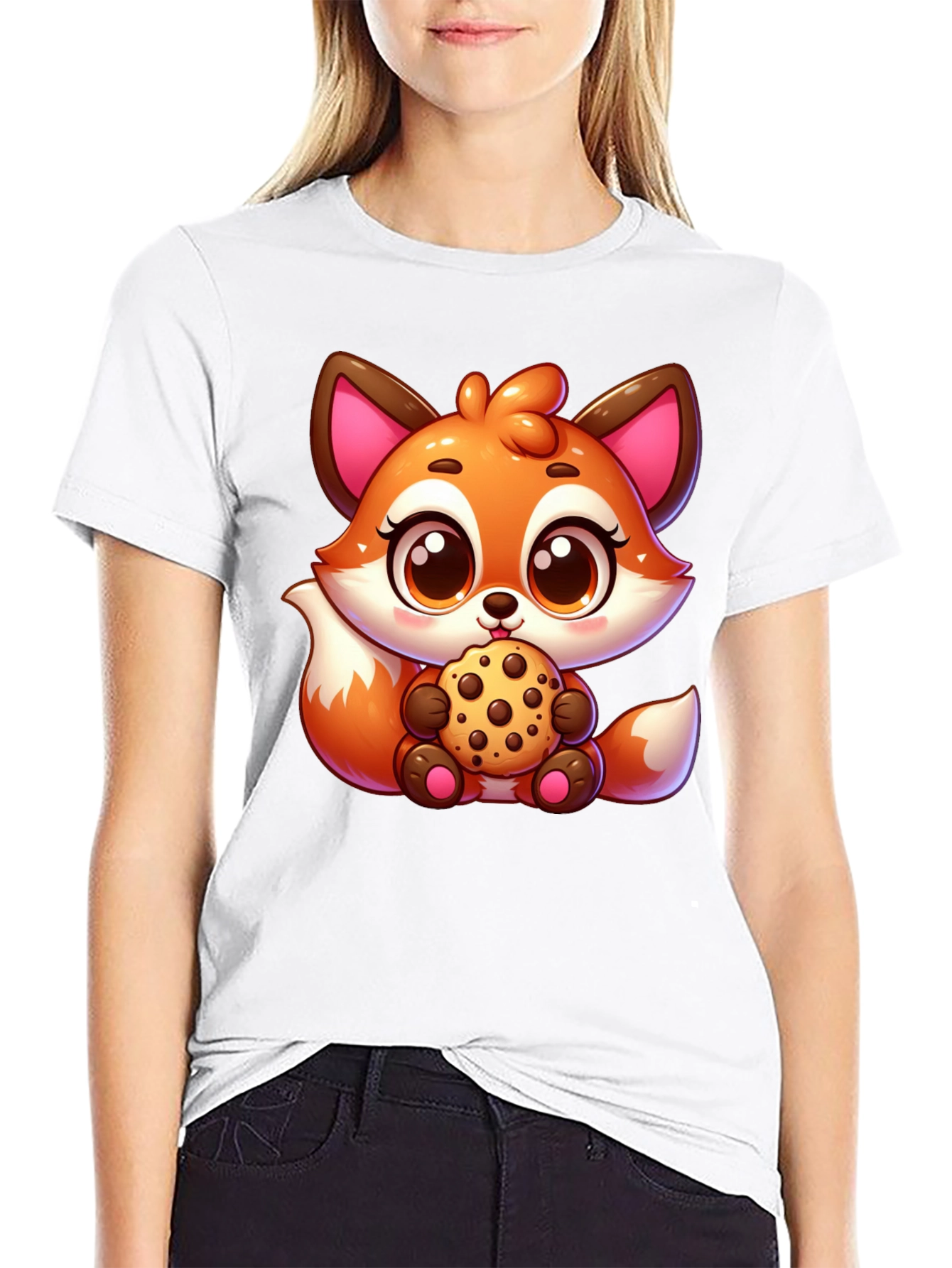 Cute Fox Cookie Black T-Shirt