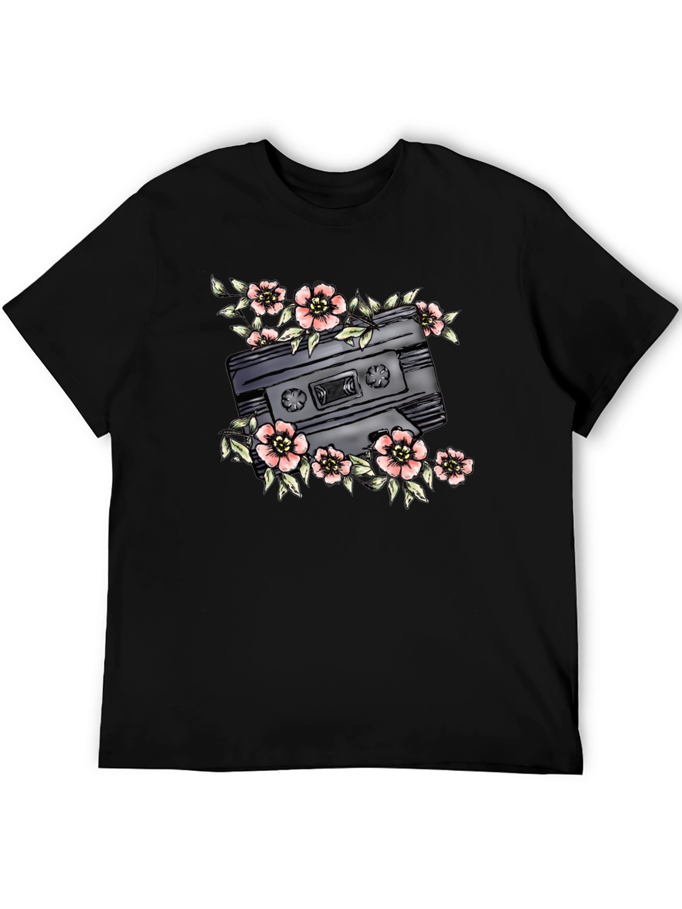 Floral Cassette Graphic Tee - Retro Style