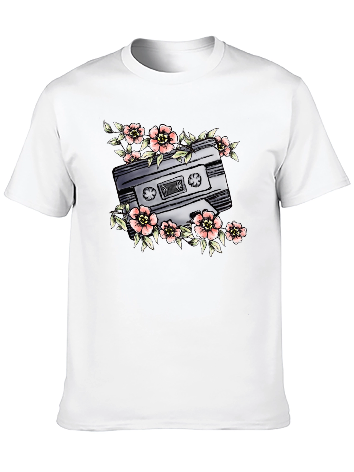 Floral Cassette Graphic Tee - Retro Style