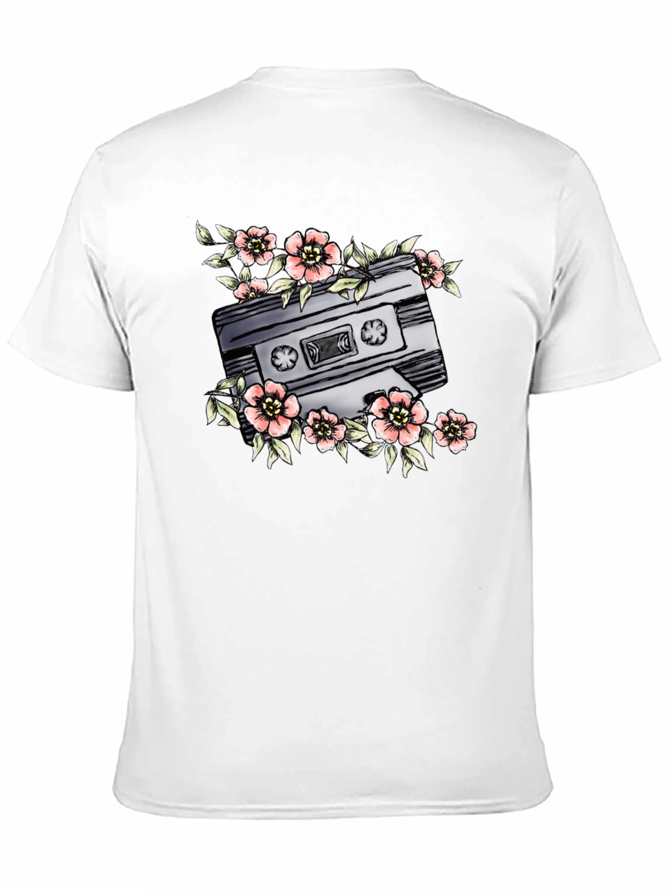 Floral Cassette Graphic Tee - Retro Style
