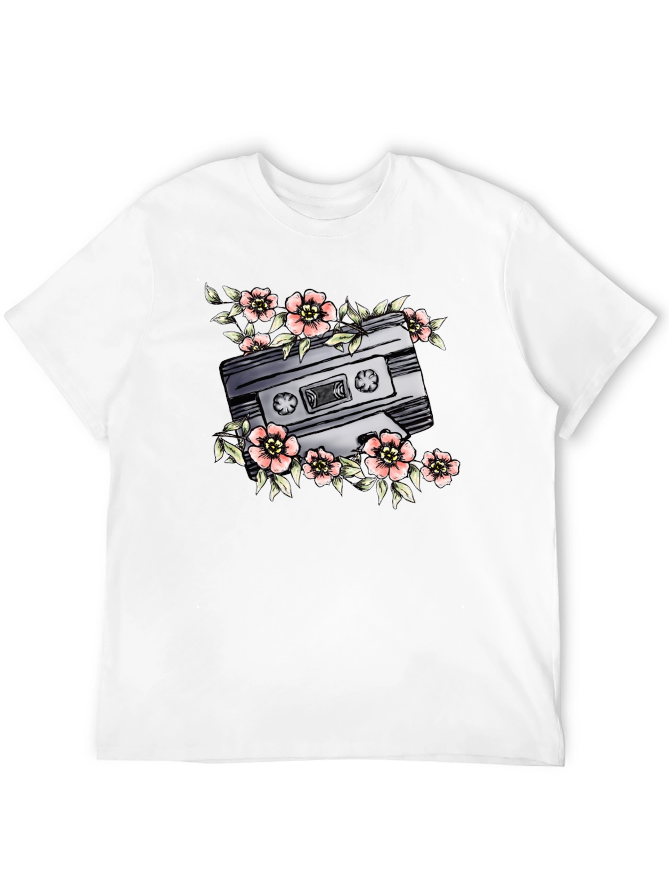 Floral Cassette Graphic Tee - Retro Style